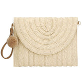 Straw Crossbody Bag Women Handmade Weave Shoulder Bag Round Summer Beach Handbags and Purse (Beige)